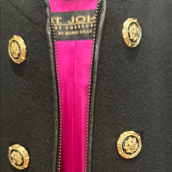 St. John Black Trench Coat with Pink Lining gorgeous and super classy. - Picture 3 of 10